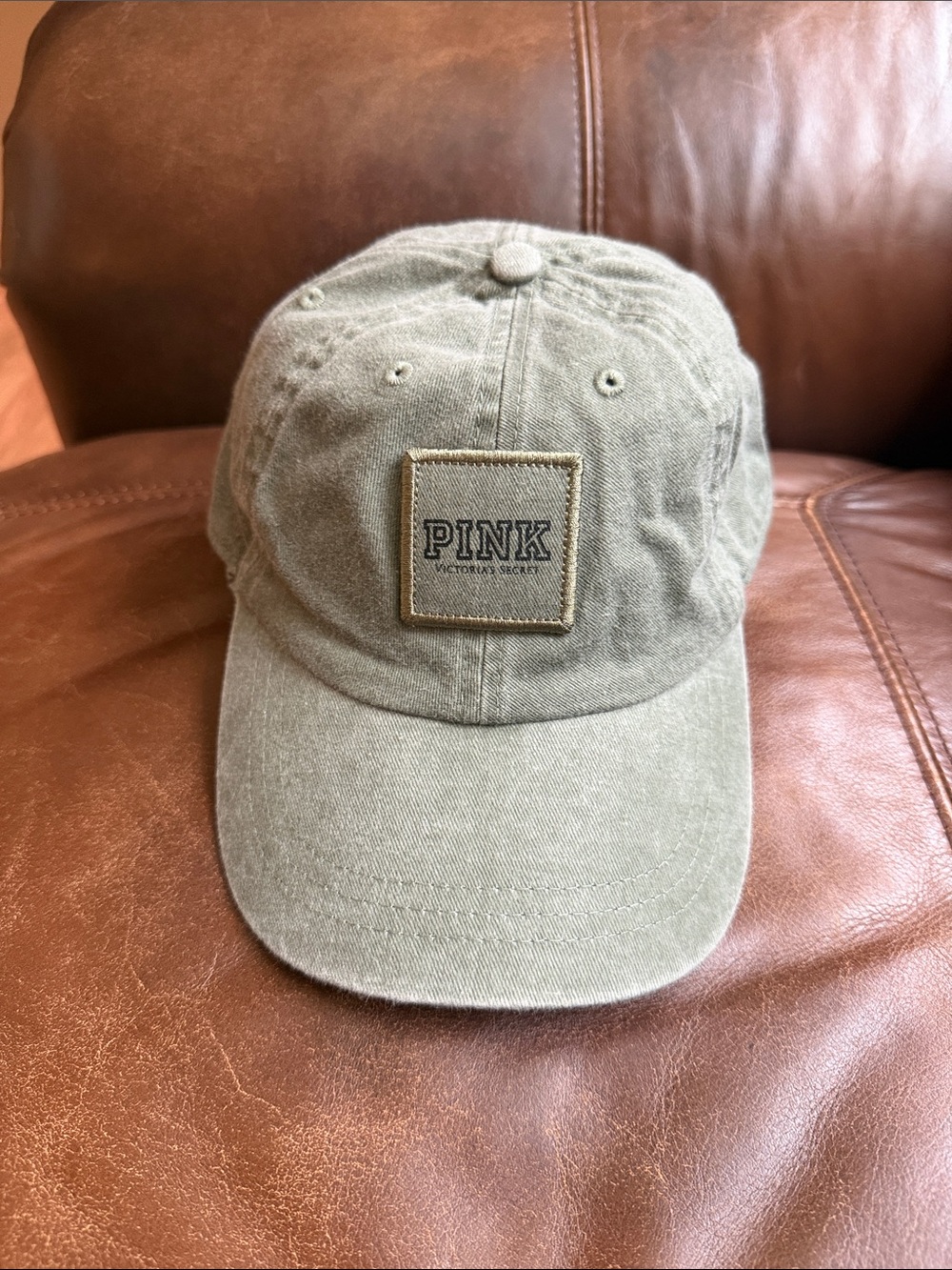PINK Victoria's Secret Olive Green Patch Logo Dad Hat